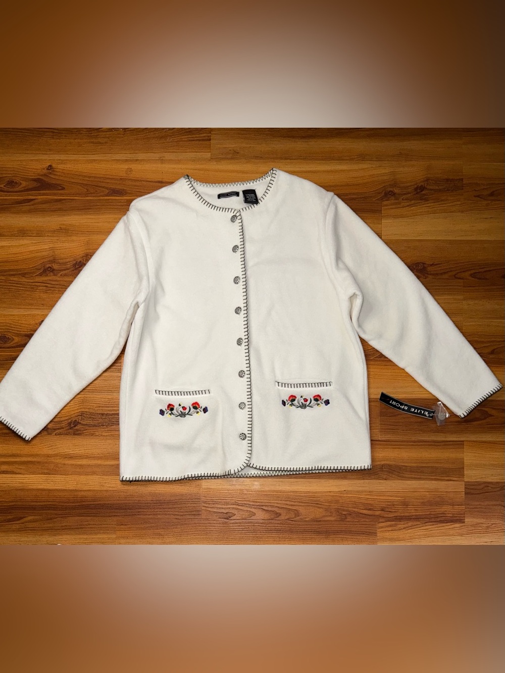 White Embroidered Crewneck Button Jacket by Talbots